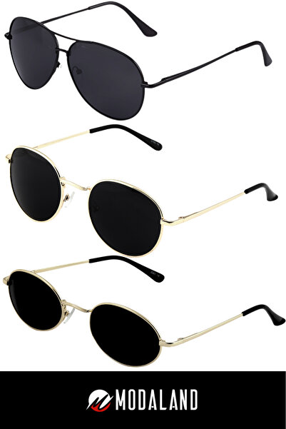 ModaLand Yeni Unisex Sezon Dikdörtgen Güneş Gözlüğü 3'Lü Fırsat lüks Seti