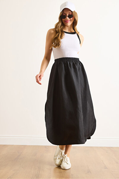 Olalook Women's White Black Slit Trend Midi Dress Elb-19002480