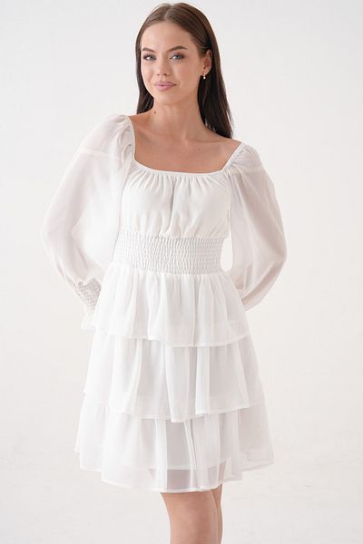 bayansepeti Women's Skirt Floor Detail Waist Gipeli Lined Chiffon Fabric White Dress 078