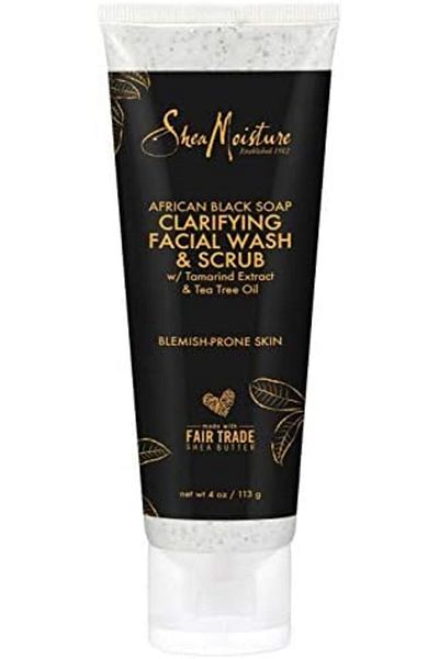 Shea Moisture African Black Soap Facial Wash & Scrub 4 oz (Pack of 2), for Oily Skin