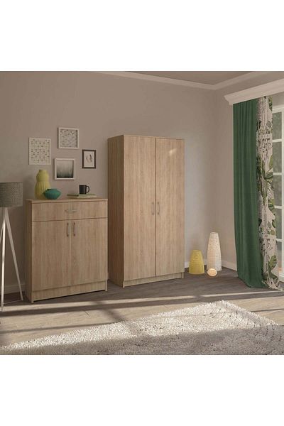 haaus.ro haaus Tisa Chest of Drawers, 1 Drawer, 2 Doors, Sonoma Oak, 80 x 35 x 100 cm