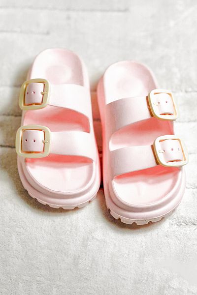 Ayakkabı Durağı Women's Daily Slippers Double Strap Adjustable Buckle Slippers Eva Soft Orthopedic Sole Powder