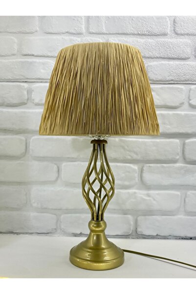 365GUNSERİSONU Decodelight Antique Gold Rustic Twisted Metal Leg Crystal Stone Linen Fabric Lampshade