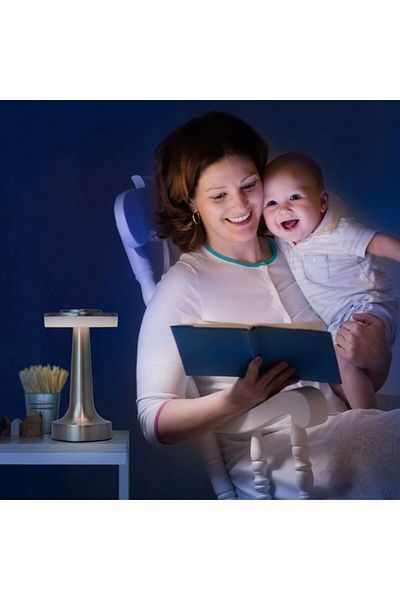 COOYA Rechargeable 3 Levels Brightness Night Light LED Table Lamp with Touch Sensor Silver 21 x 9cm