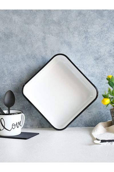 Elifle Enamel Square Tray 20*20 cm White Baking, Oven, Square Tray