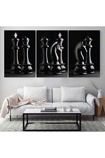 SND ثلاث لوحات قماشية بتصميم شطرنج مع برواز شامبين مجوف