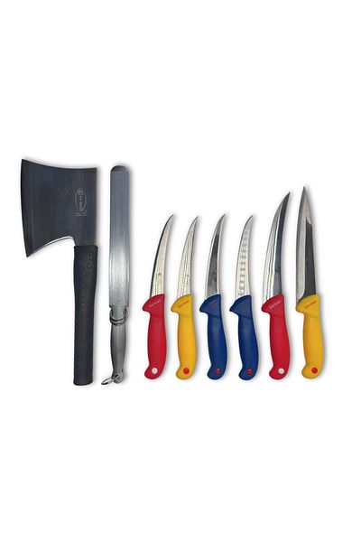 ZanaCasei INDUSTRIAL BUTCHER KNIVES SET, 6 KNIVES + CLUTCH + MASSAGE + KNIFE SHARPENING DEVICE GIFT