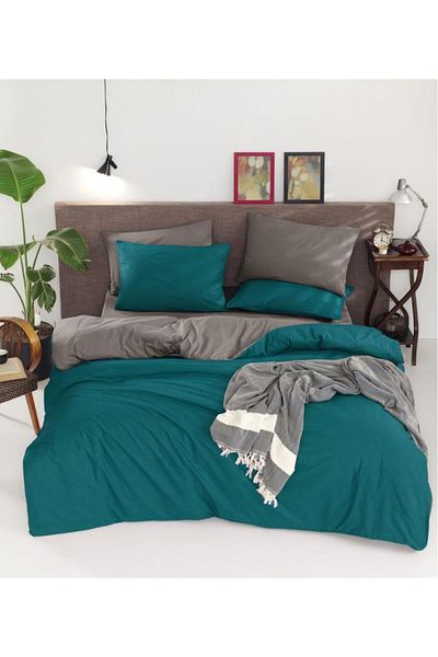 Çeyiz Diyarı Σετ Παπλωματοθήκη Διπλής Όψης Natural Petrol Grey