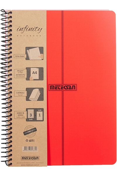 Mena Rise Diyar-Ifırsatshop Infinity Primary Series, A4, 4 Subjects (3 Squares, 1 Line) 120 Sheets Pp Cover