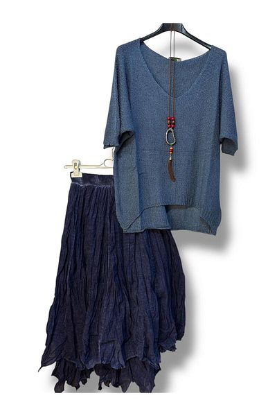 AGORATEKSTİL Women's Cotton Lined Skirt and Mercerized Blouse Combination with Necklace