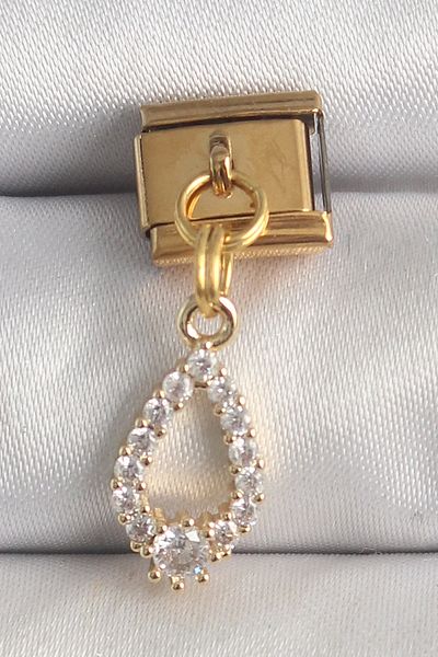 Clariss 316L Steel Gold Color Hanging Zircon Stone Drop Model Nomination Charm