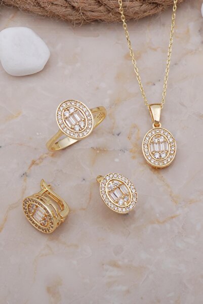 Sümer Telkari Baget Oval Altın Kaplama Gümüş Set 2599