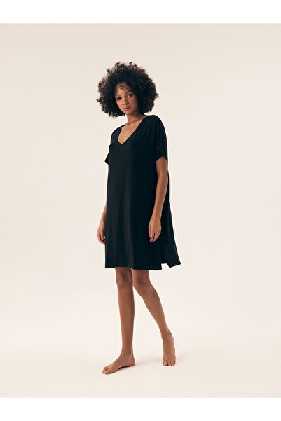 Henderson Cămașă de noapte pentru femei Acasă Clasică plăcută, din viscoză, stil minimalist, mânecă scurtă și decolteu tip barcă | Noves