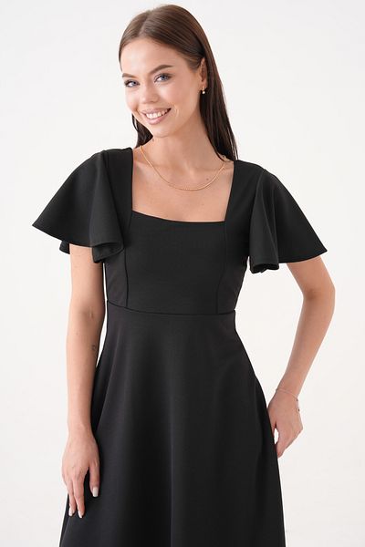 vuvutasarım New Season Sleeve Detail Flexible Scuba Crepe Fabric Square Collar Midi Length Women's Evening Dress Graduation Dress 082
