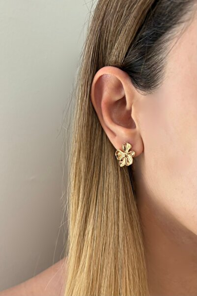 Lavian Accessories Gold Zarif Mina Çiçek Küpe