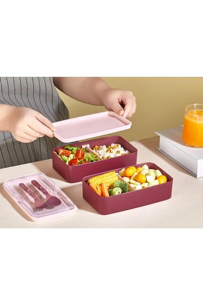 Mena Rise Şirinshop Store 2 Layers Food Storage Container Lunch Box Set - Athlete Diet Student Fitness Read