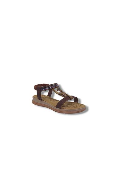 Zerhan İzlife 383K266 Women's Brown Elastic Stone Buckle Sandals Shoes