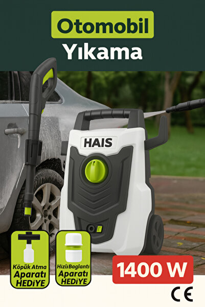 Hais 110 Bar 1400W Yüksek Basınçlı Yıkama Makinesi – Kovadan Su Çekebilme Özellikli, 5m Hortumlu