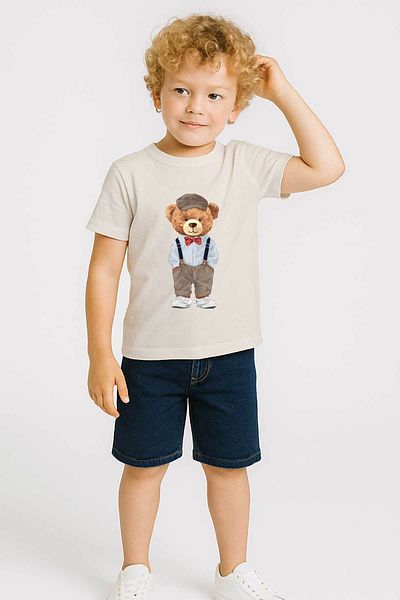 peki baby&kids Well Yaz Boy's Single Jersey Teddy Bow Tie Printed T-Shirt 18746
