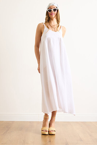 Olalook Γυναικείο Φόρεμα Maxi Muslin με λευκό λουράκι ELB-19002481