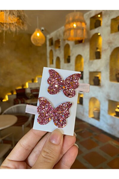 Little Sparkle Co. Pembe Glitter Kelebek Klips Toka 2’li Set – Işıltılı Bebek...