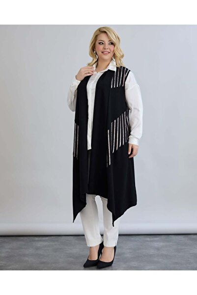 ModaMinar Women's Front Line Patterned Kristan Combed Cotton Fabric Long Vest