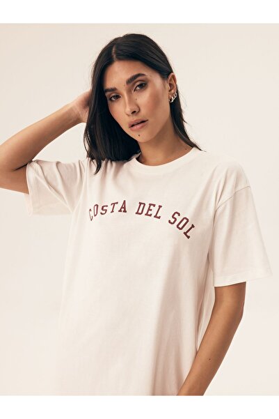 Henderson Cămașă de noapte clasică pentru femei, confortabilă și practică, moale, croială lungă, mânecă scurtă și text | Nimes