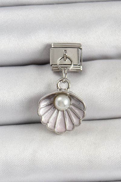 Clariss 316L Steel Dangle Pearl Detail Oyster Model Silver Color Nomination Charm