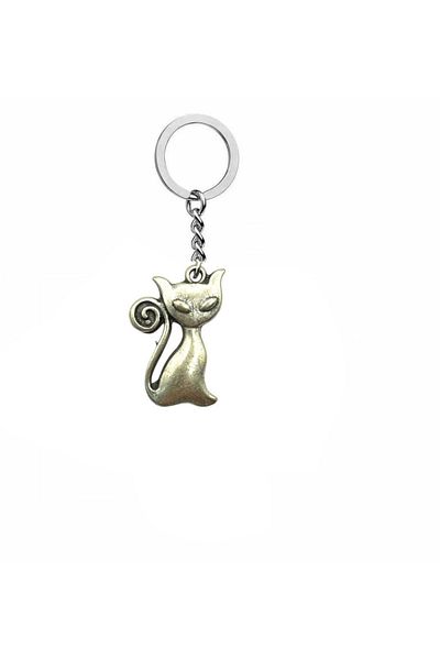 Herşey Nota Unisex Zamak Plated Keychain with Elegant Cat Figure – Cuteness and Elegance in One