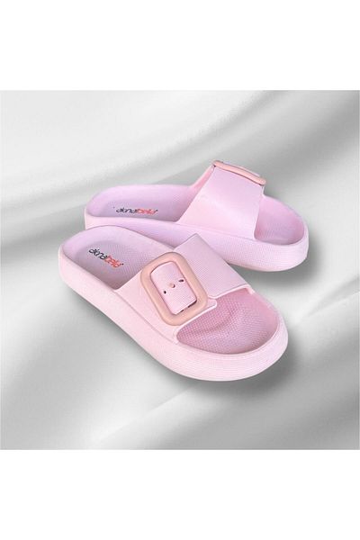 AkınalBella Women's Powder Ultrasoft Soft Sole Single Buckle Beach Pool Daily Slippers