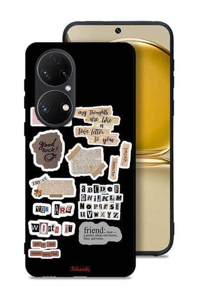 Tolwak غطاء حماية لهاتف هواوي P50E مع ملصقات عبارات الحظ السعيد