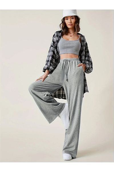 NURVES Women's Gray Flexible Comfortable Fit Straight Leg Track Pants