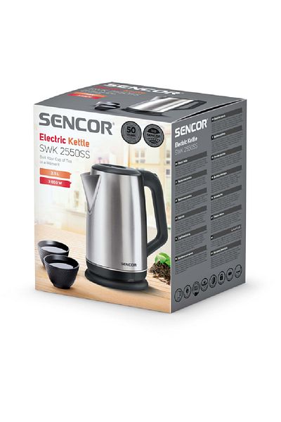 Sencor 3000W Overheating Protection Stainless Steel Electric Kettle Silver and Black 2.5 Liter