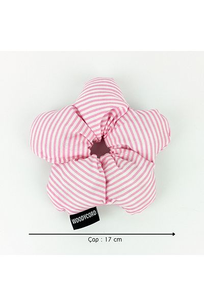 woodycord Handmade Flower Model Fluffy Scrunchie Buckle - Pink White Striped
