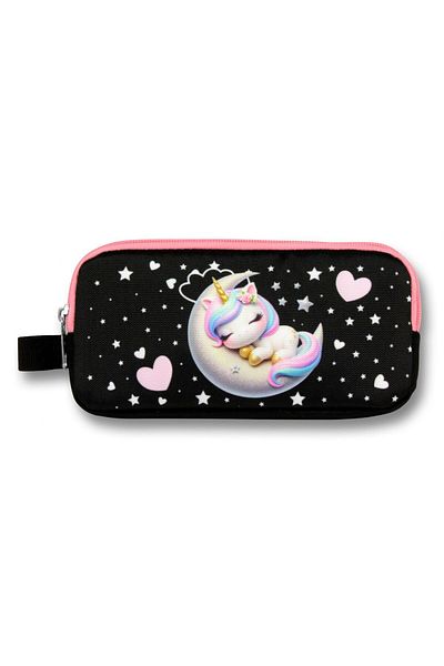 ÜMİT ÇANTA Τσάντα Ümit 5062 (Sleepy Unicorn Patterned - Black Pink Colored) Τσάντα μολυβιού για κορίτσια