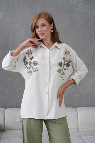 BURRASCA Embroidered Stone Linen Shirt