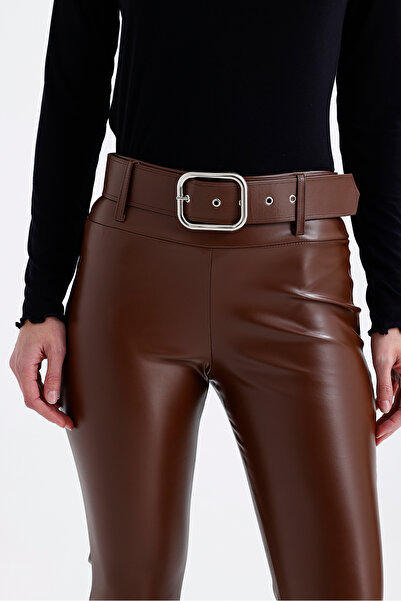 Sense Παντελόνι από συνθετικό δέρμα με ζώνη PNT33313 ΣΟΚΟΛΑΤΑ