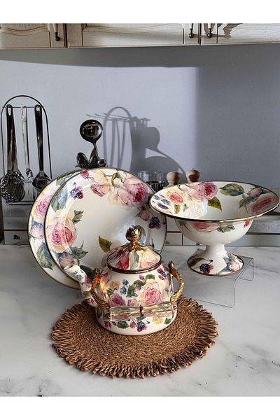 ROSSEV Rose Enamel 4 Piece Kitchen Set