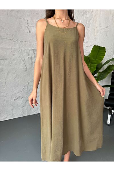 Elif Özbey Butik Φόρεμα Modal με Χακί Ζώνη και Σχοινί
