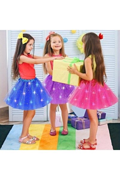 Avaleea Tutu de balet LED pentru fete cu lumini multicolore, model stea, lungime 30 cm, albastru
