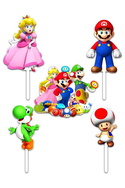 Bloom Atelier Super Mario Cake Topper, Set of 5 Cake Accessories, Cake Decoration Accessories, Cake Decorations