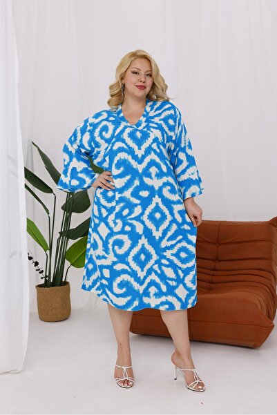 Siyezen Plus Size Flared Sleeves Cotton Dress