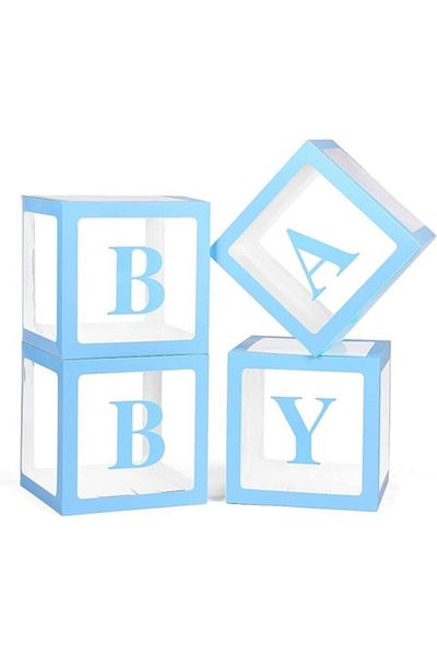 OEM Set 4 transparent boxes, BABY, 30x30 cm, light blue