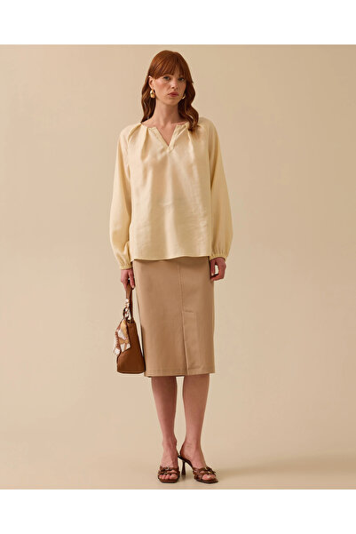 SEÇİL Büzgü Detaylı V Yaka Bluz