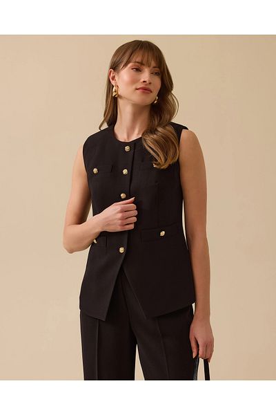 SEÇİL Round Neck Gold Button Detailed Vest