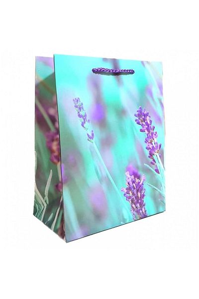 OEM Gift bag made of cardboard paper, satin cord, lavender, 18x23x10 cm, turquoise