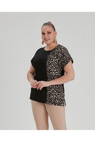 ModaMinar Tricou de damă din bumbac pieptănat cu imprimeu leopard