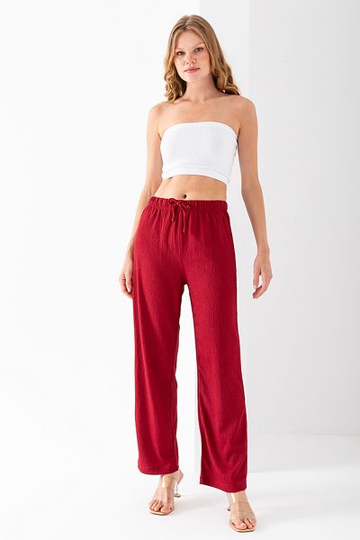 GİYSA Women's Adjustable Waist Wide Leg Wrap Pants Claret Red - 925079
