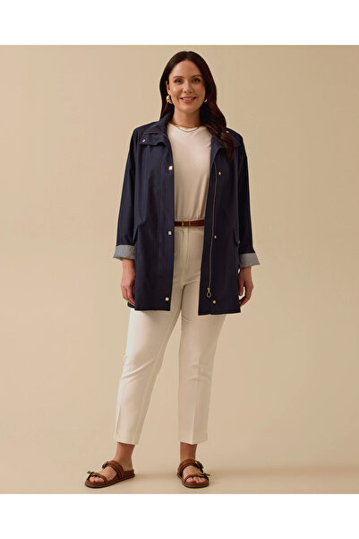 Gala-Xi Büyük Beden Şerit Astarlı Cepli Trençkot