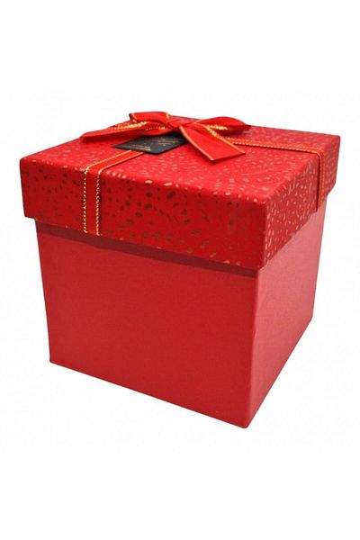 OEM Square gift box with ribbon and cord, 13x13x12.5 cm, red